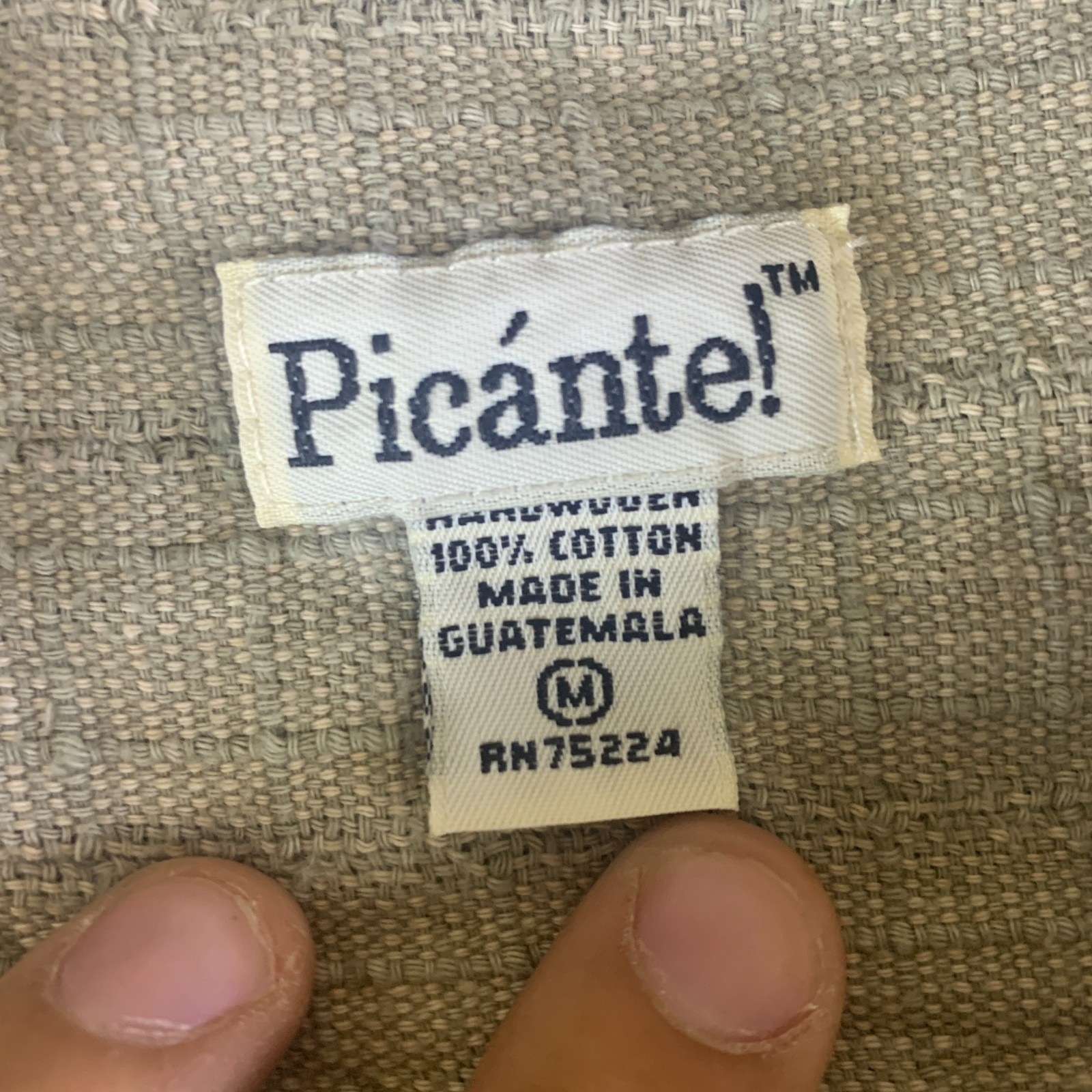 Vintage Picante Shirt Mens Medium Beige Cotton Textured Short Sleeve Button Up — image 2 of 6